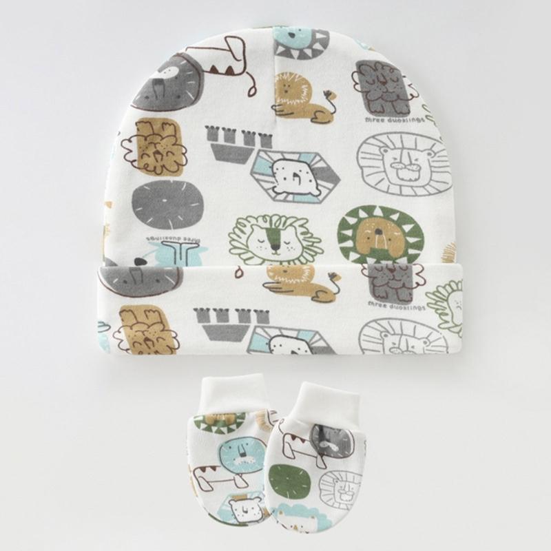 3 Set Baby Bonnet Hat Feature Foldable Cuff with Mittens Cotton Fabric Gentle On Skin Multiple Color Available