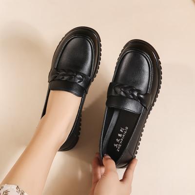 Middle-aged and Elderly Women's Genuine Leather Flat Loafer Shoes Mothers's Comfortable Soft Sole Slip On Work Shoes