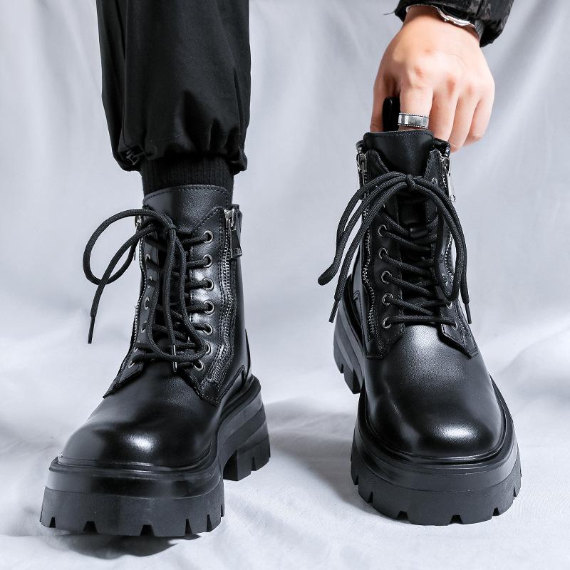 Martin boots men's British style retro thick-soled heightening locomotive boots side zipper high-top tooling leather boots 70022-R