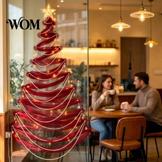 Lighted Christmas Wall Decoration DIY Tree Decor Kit, Hanging Fabric Ornament Set Holiday Backdrop for Window Wall, Handmade Craft with LED