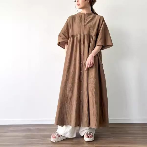 Summer new lazy casual linen-style shirt dress, women's short-sleeve shirt dress for women