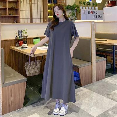 Plus Size Women Dress Summer Loose Short Sleeve Silky Slim Dress Age Reducing A-Line Dress Female