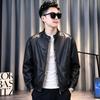 Spring and autumn American round neck fake two trendy brand leather jacket new jacket ruffian handsome popular casual