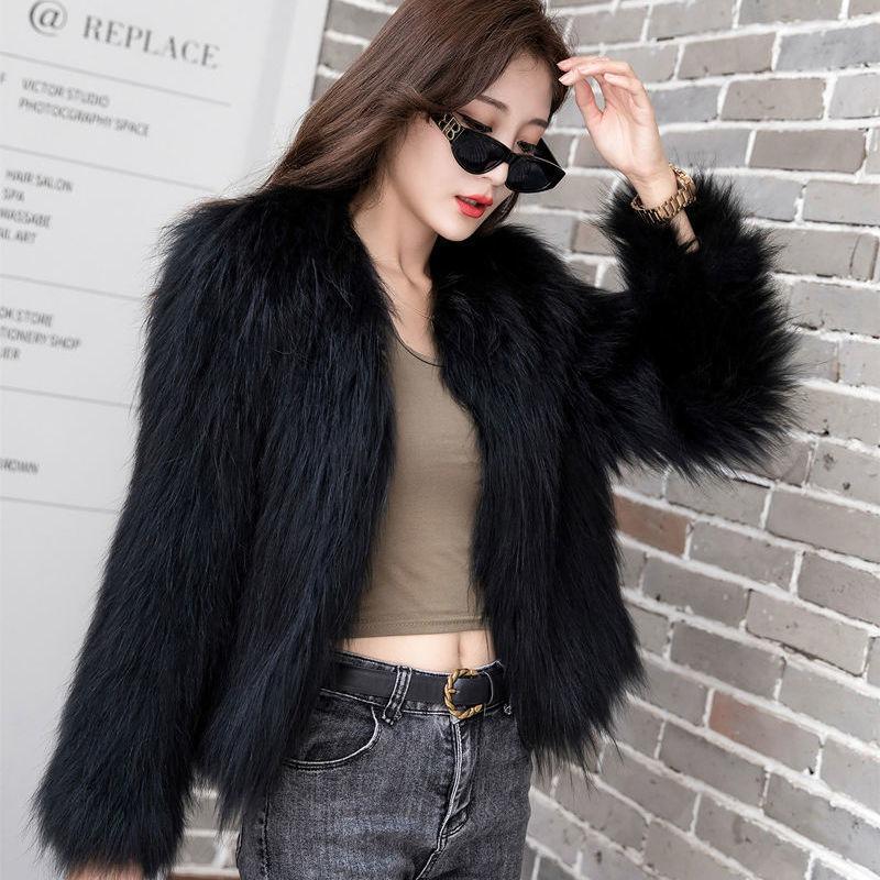 Winter new imitation fox fur imitation coat women's short long hair fashion slim imitation mink plush warm