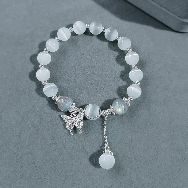 Butterfly Cat s Eye Stone Bracelet, Unique Design, Moonstone Bead Bracelet, High-End Jewelry, New Style for Women Cat s Eye Stone Butterfly