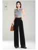 Women's High-Waist Golden Velvet Wide-Leg Pants - Spring/Summer 2026 Collection, Fashionable Black Drapey Casual Style.