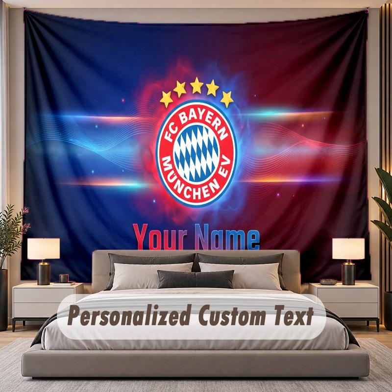 Custom Name Text Tapestry Bayern Munich Personalized Polyester Wall Tapestry For Bedroom And Room