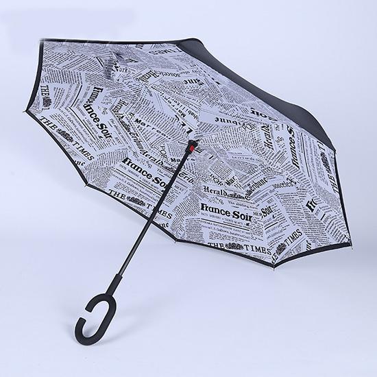 JPZYLFKZL Free Style Creative Long Shank Double Layer Inverted Umbrella Windproof Reverse C-Hook Male Golf Umbrella Reverse