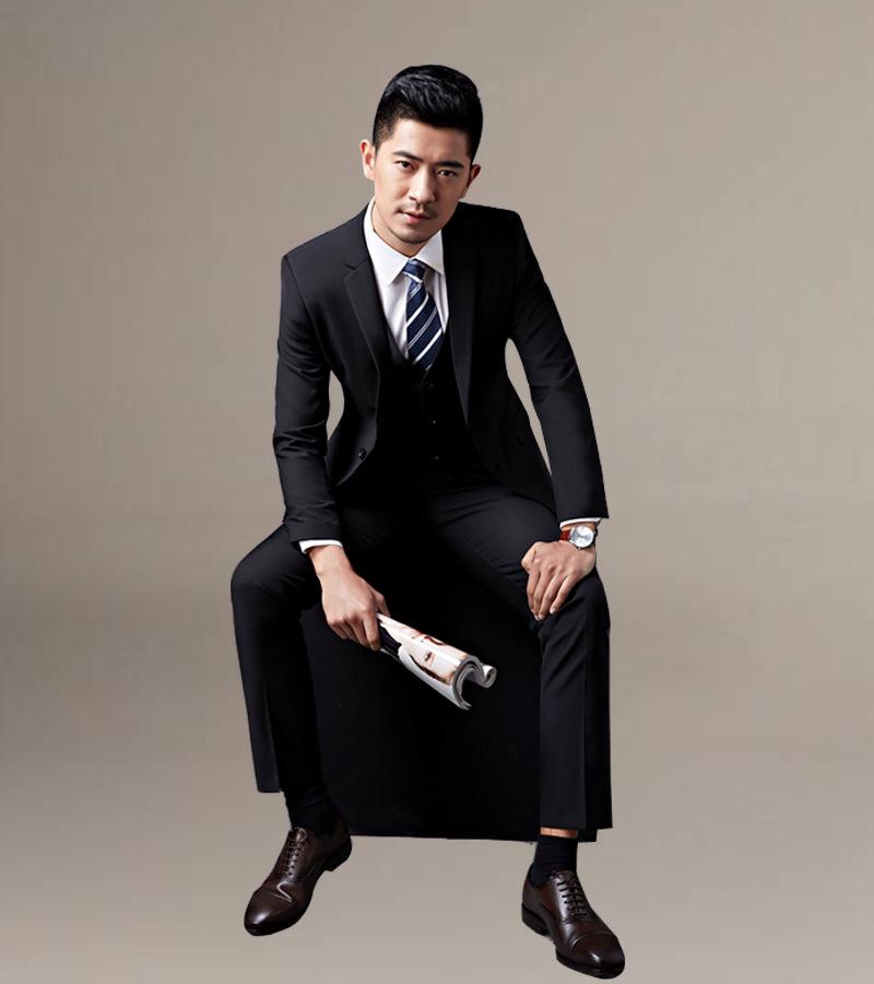 

Мужской повседневный деловой костюм в корейском стиле весна/лето 2020: Комплект из двух предметов для студенческих интервью M чёрный