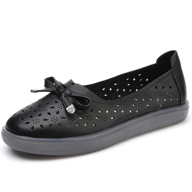Fashion GKTINOO 2025 Genuine Leather Shoes Hollow Out Women Ballet Flats Summer Women's Solid Soft bottom Shoes Woman Slip On Loafers