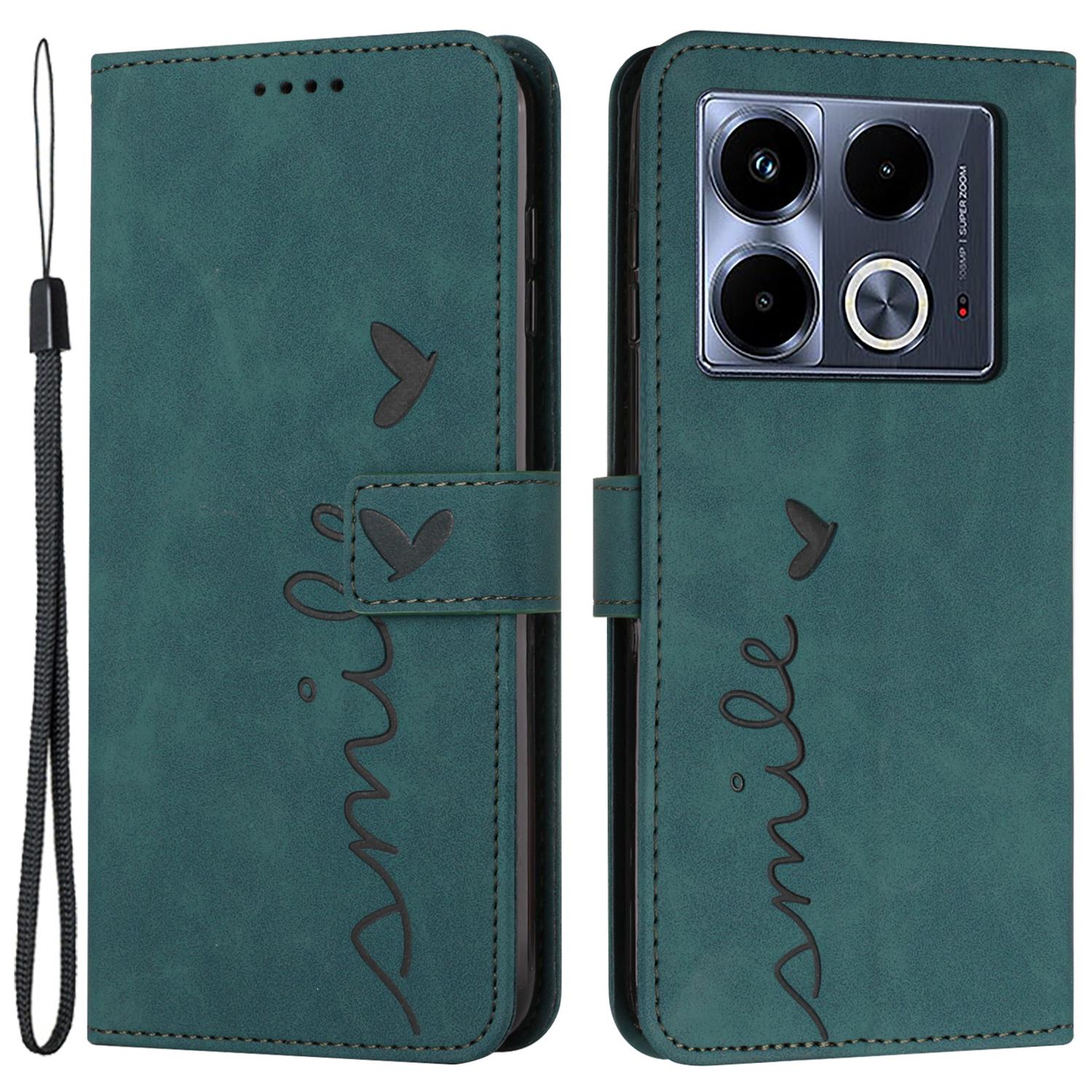 

For Infinix Note 40 5G Case Love Heart Imprinted Leather Phone Cover Folding Stand Green