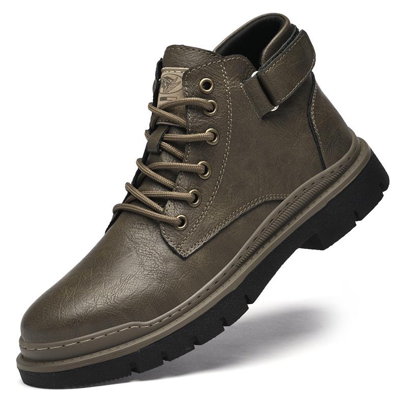 Men's High-Top Lace-Up Leather Work Boots - Autumn/Winter Casual Short Boots
