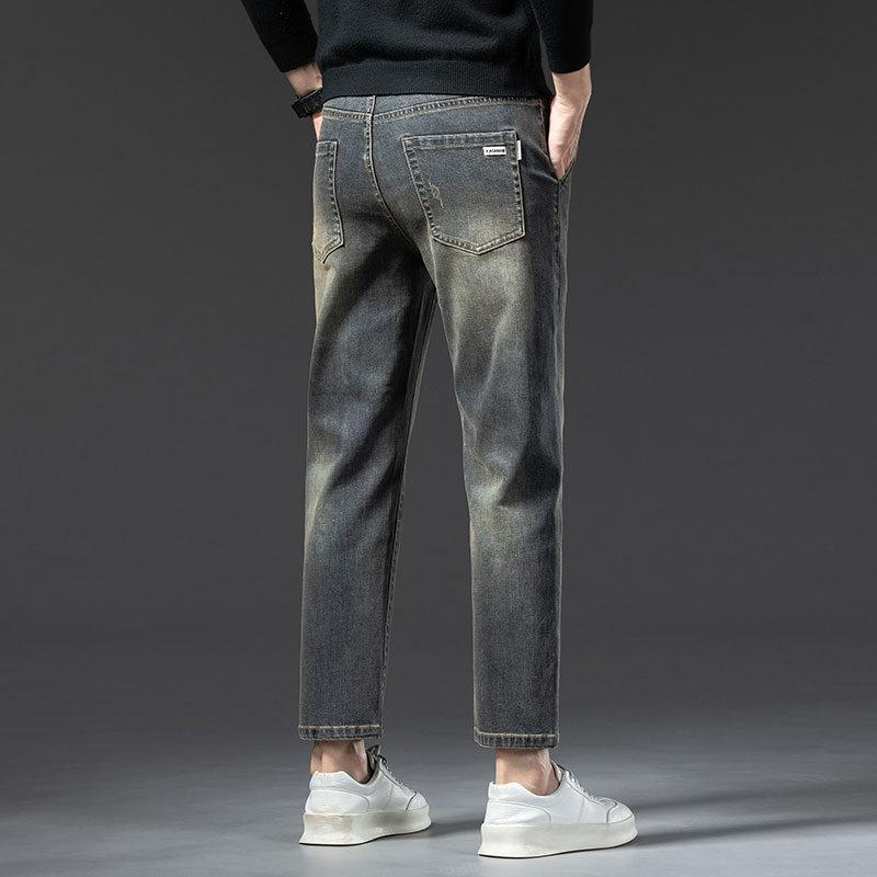Jeans Men's Nine-point Spring and Summer Straight Slim Fit Casual Anti-theft Zipper Bag