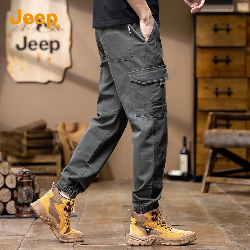 Jeep Men's Casual Cotton Multi-Pocket Drawstring Cargo Pants