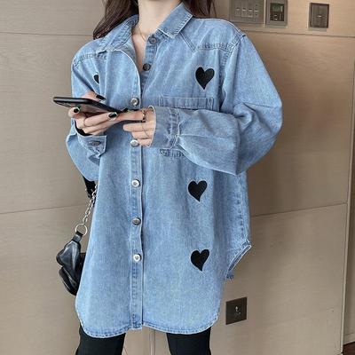 2026 Spring/Autumn Women's Retro Embroidered Denim Shirt Jacket