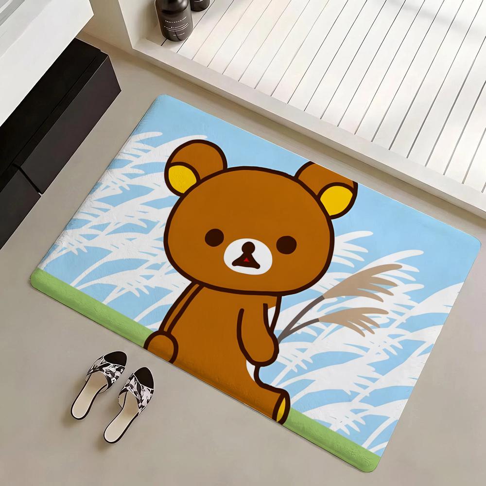 Floor Mat Eco Flannel Doormat Non-Slip Odorless Indoor Soft Short Plush Floor Rug R-Rilakkuma Anime