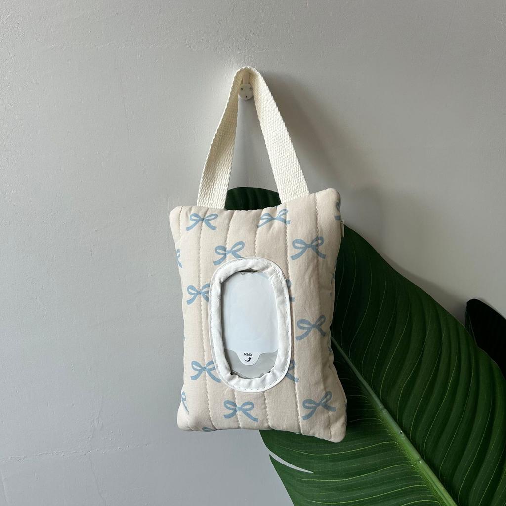 Portable Wet Wipes Case Bow Print Flip Cover Tissue Box Baby Stroller Hanging Tissue Dispenser Holder Car Napkin Storage Bag
