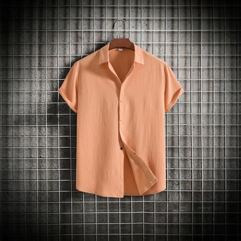 Summer 2026 Men's Casual Loose-Fit Solid Color Short-Sleeved Button-Down Shirt