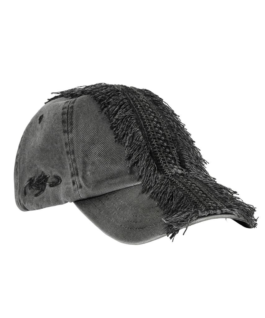 AJOBYAJO Lace Trimming Washed Cap [Charcoal]