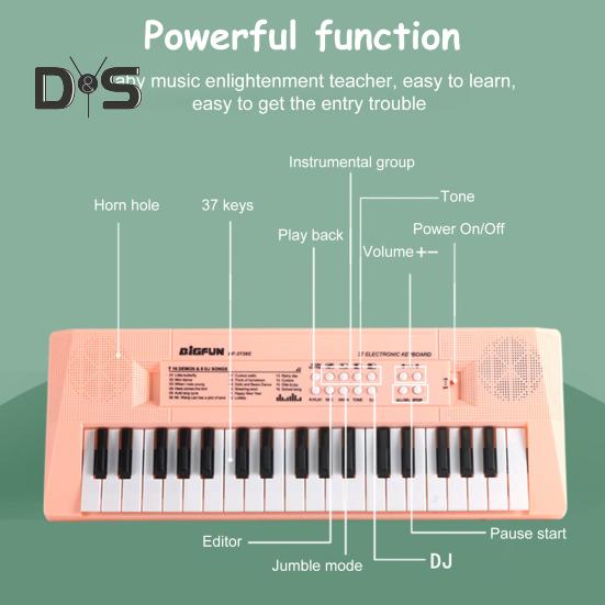 Kids Electronic Piano Keyboard Toy with Microphone 37 Keys Multi-function Musical Instrument Toy Toddlers Boys Girls USB Battery Powered Educational