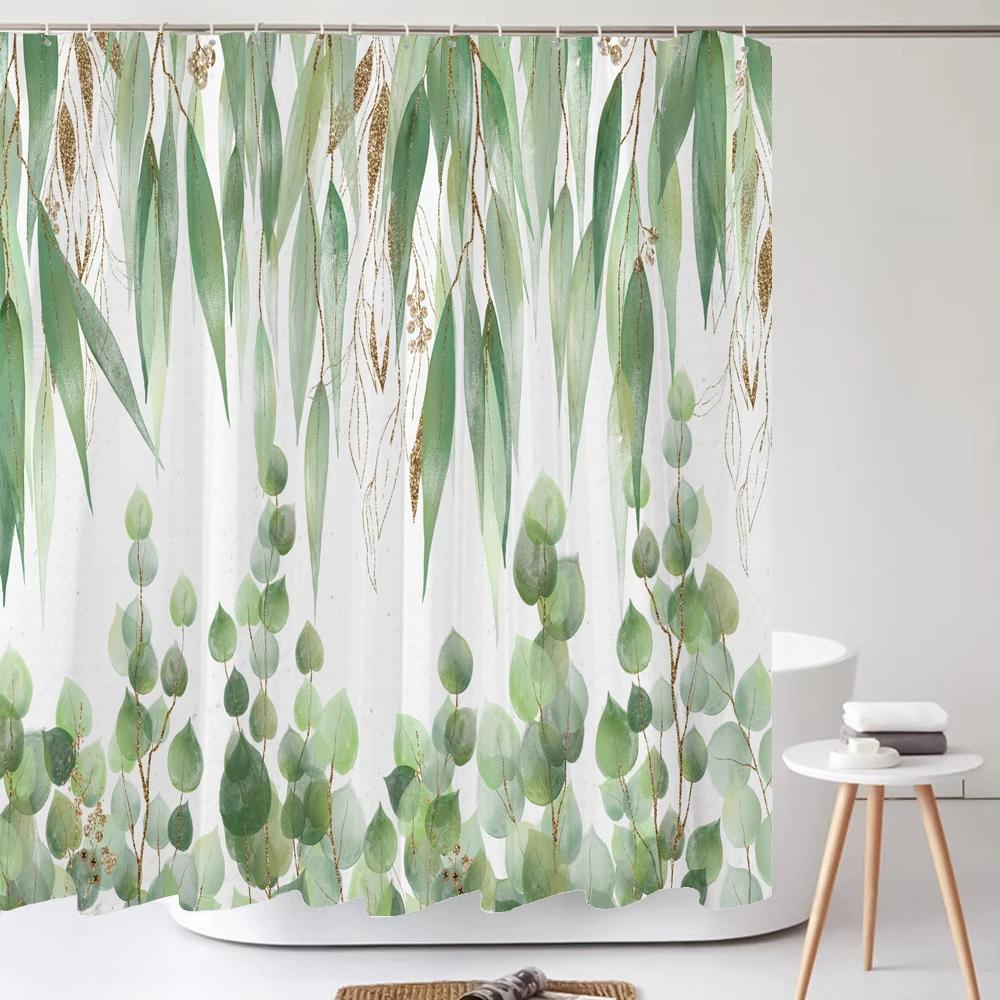 3D Tropical Green Plant Leaf Palm Cactus Bathroom Shower Curtain Home Decor Curtain Waterproof Fabric Shower Curtains With Hook