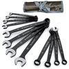 IRONCUBE 12-Piece Combination Wrench Set, 8-19mm, CR-V Material, Tough Black, with Waxed Canvas Storage Bag, for Motorcycle Maintenance