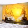 Beautiful Sea Sunset Nautical Tapestry Hippie Retro Pirate Ship Rune Skull Wall Hanging Psychedelic Home Room Decoration
