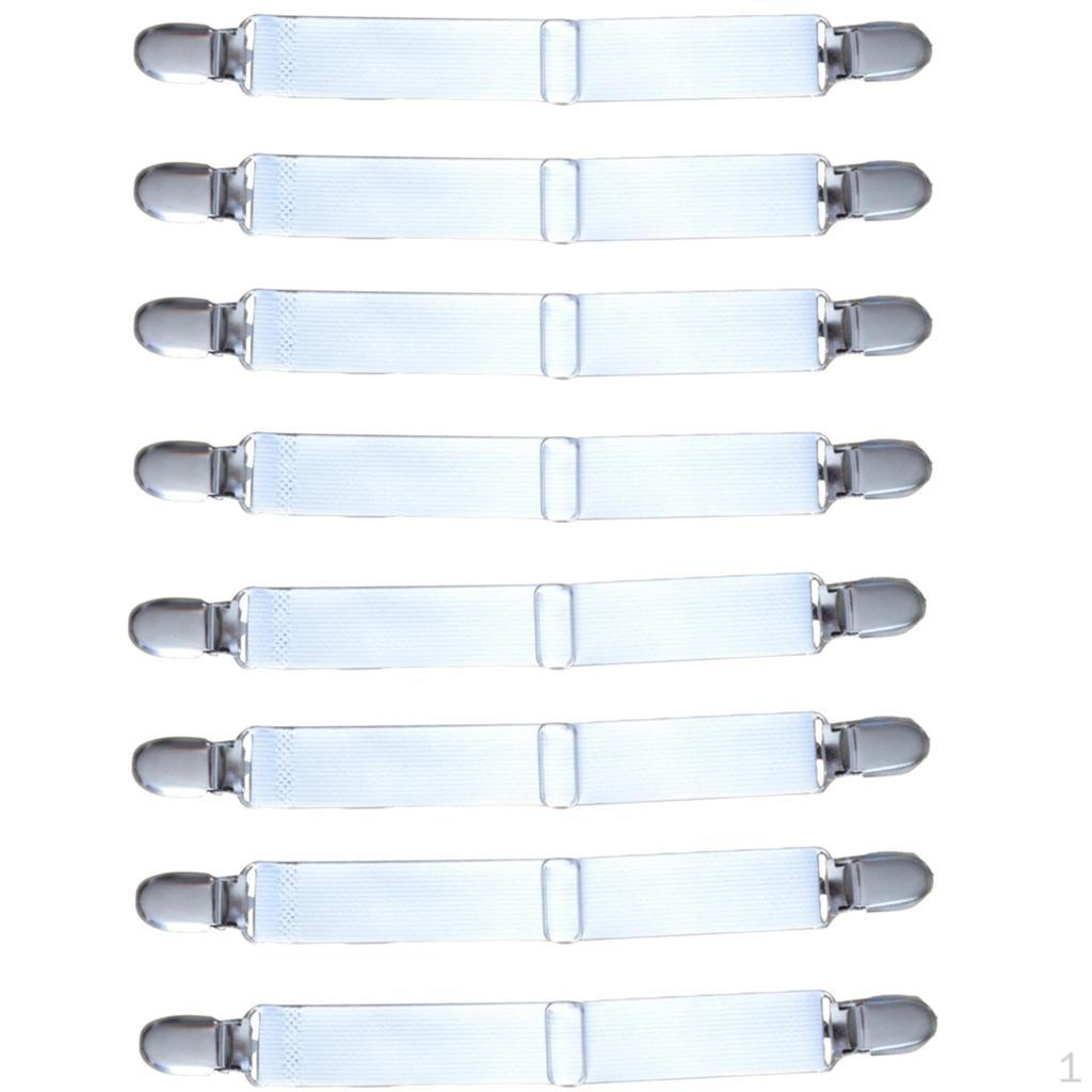 8 Pieces 2-Heads White Bed Sheet Holder Strap Clip Gripper Garter