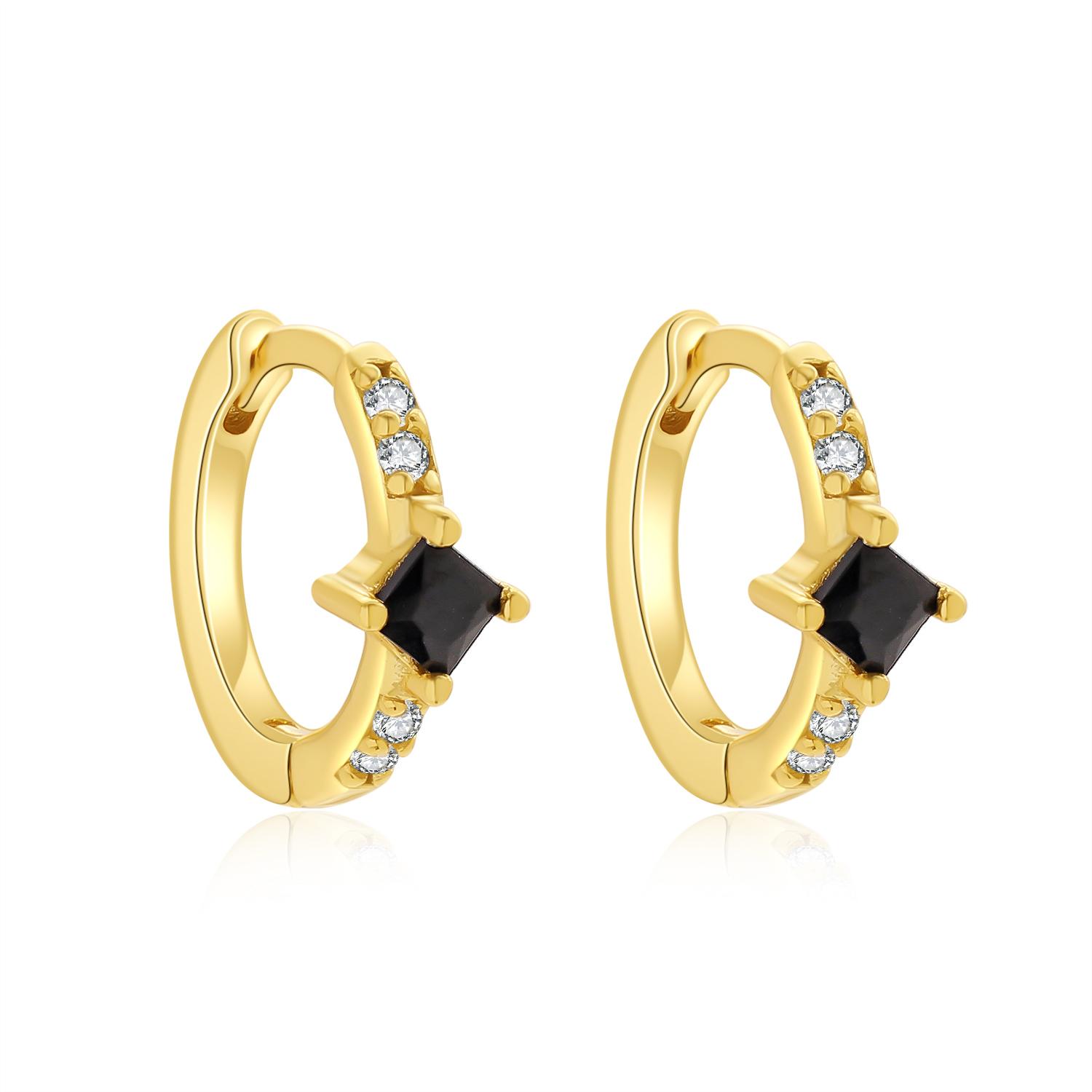 

Trendy Black Color CZ Zircon Small Hoop Earrings for Women Gold Plated Circle Geometric Ear Buckle Huggies Fashion Zircon