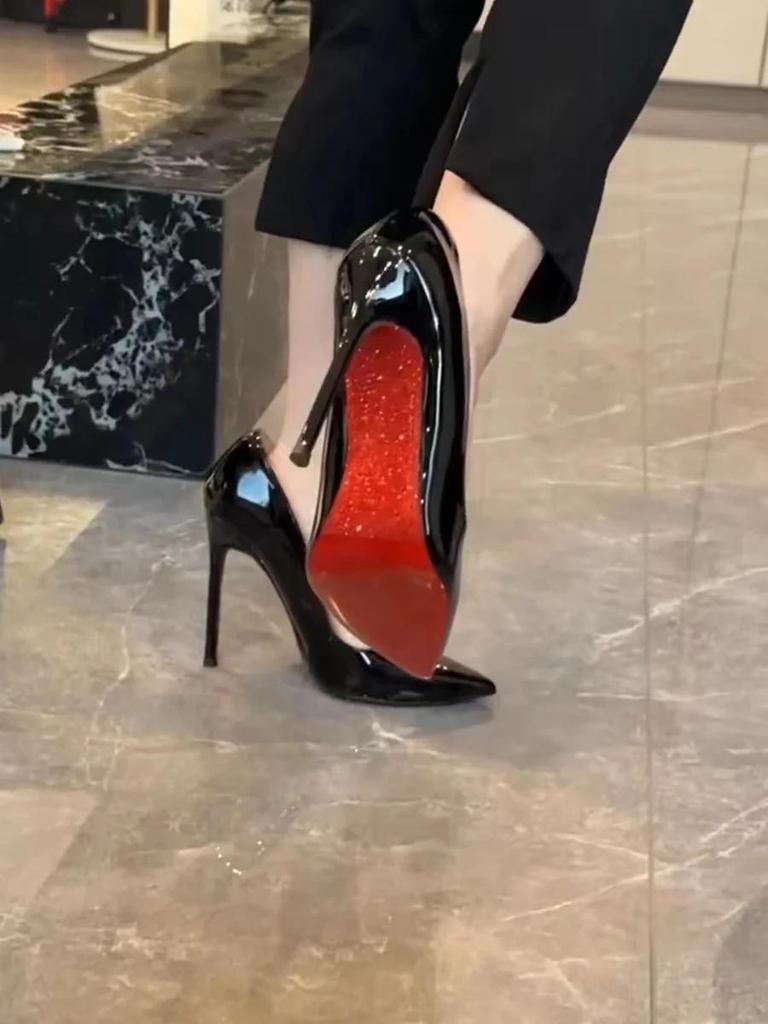 High Heels Women's Slim Heels New Stunning and Sexy Wedding Shoes Black Patent Pointed Single Shoes High Heels