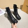 Biker Boots Women  New Fall Vintage Ladies Boots British Style Lace-up Large Size 41-43 Women's Booties