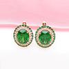 Exquisite Russian Purple Gold Inlaid With Greenstone Egg Surface Inlaid With Zircon Earrings, Luxury Foreign Gas Plated Rose Gold Earrings