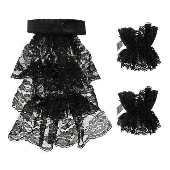 Ruffle Collar And Cuffs Clown Ruffle Collar White Black Lace Jabot Retro Victorian Collar for Cosplay Halloween Costume Party Accessory