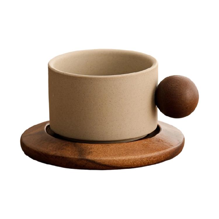 Traditional Ceramic Tea Mug With Wooden Base Large Capacity Cup For Coffee Hot Drink And Home Decoration