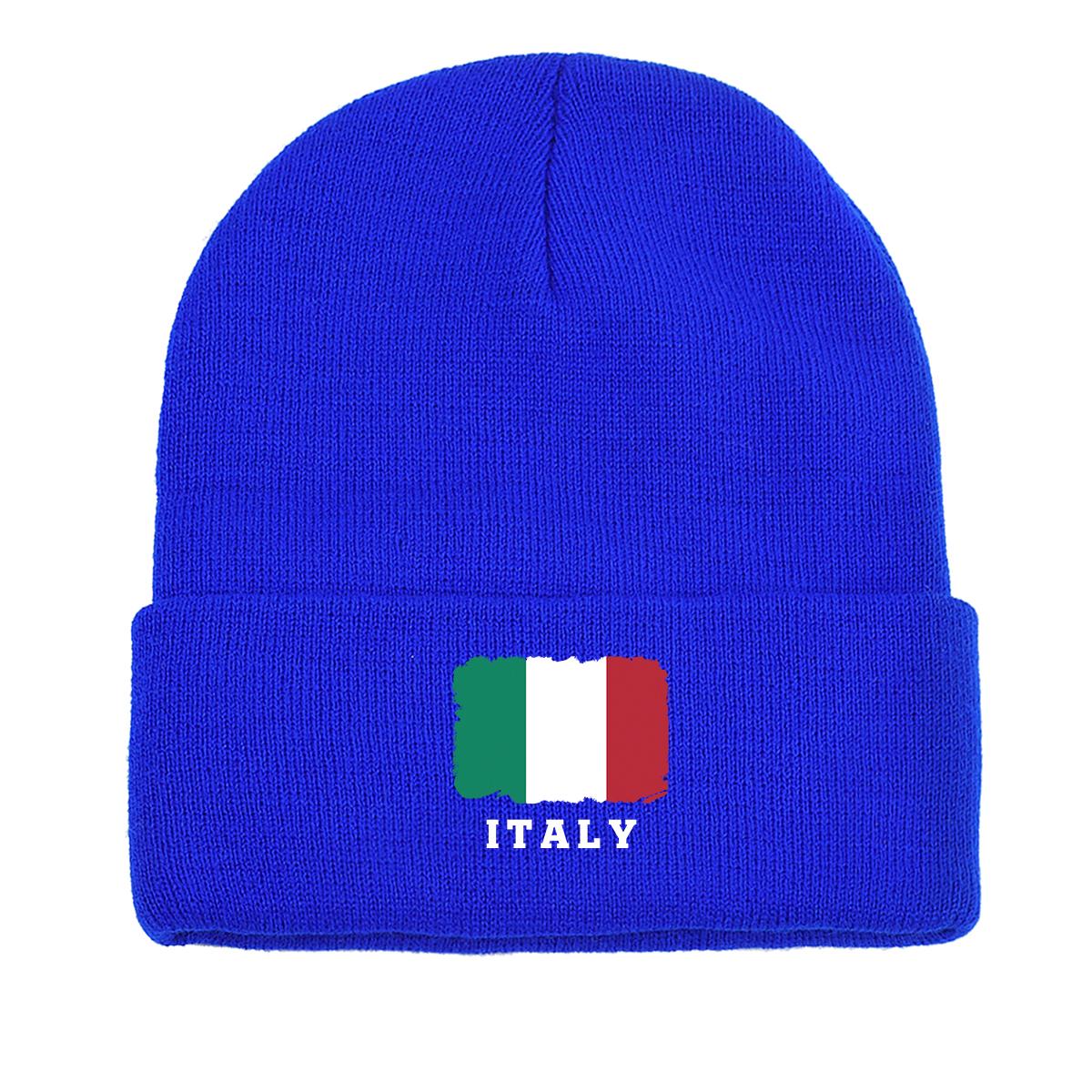 

Flag of Italy Print Knit Cap Beanie, Patriotic Woman Cap Soft Stretchable Headwear Pompom Beanies Knitted Hat Beanie as the picture синий