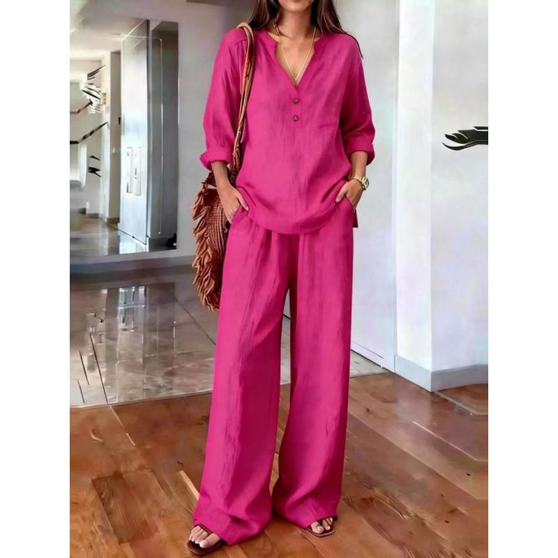 Women S Long Sleeve Solid Color Loose Casual Two Piece Set
