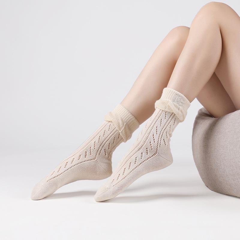 MEIKAN Women's Black & White Mesh Cotton Mid-Tube Spring/Summer Socks