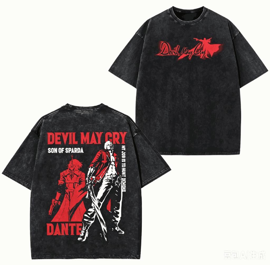Devil May Cry Washed T-shirt Anime Lover Harajuku New Model Oversized Vintage Loose Streetwear Unisex High Quality Couples Gift