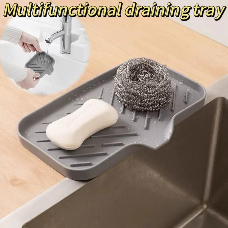 New Silicone Faucet Mat Kitchen Sink Tray Soap Dispenser Sponge Drain Pad Sink SplashDrying Mat Countertop Storage Tray SoapTray