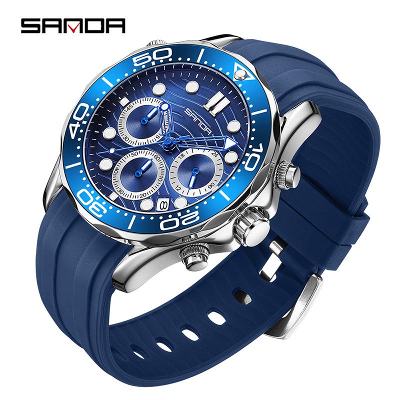 Sanda TEMU Multifunctional Quartz Sports Watch with Calendar - Men s Business Six-Hand Timer