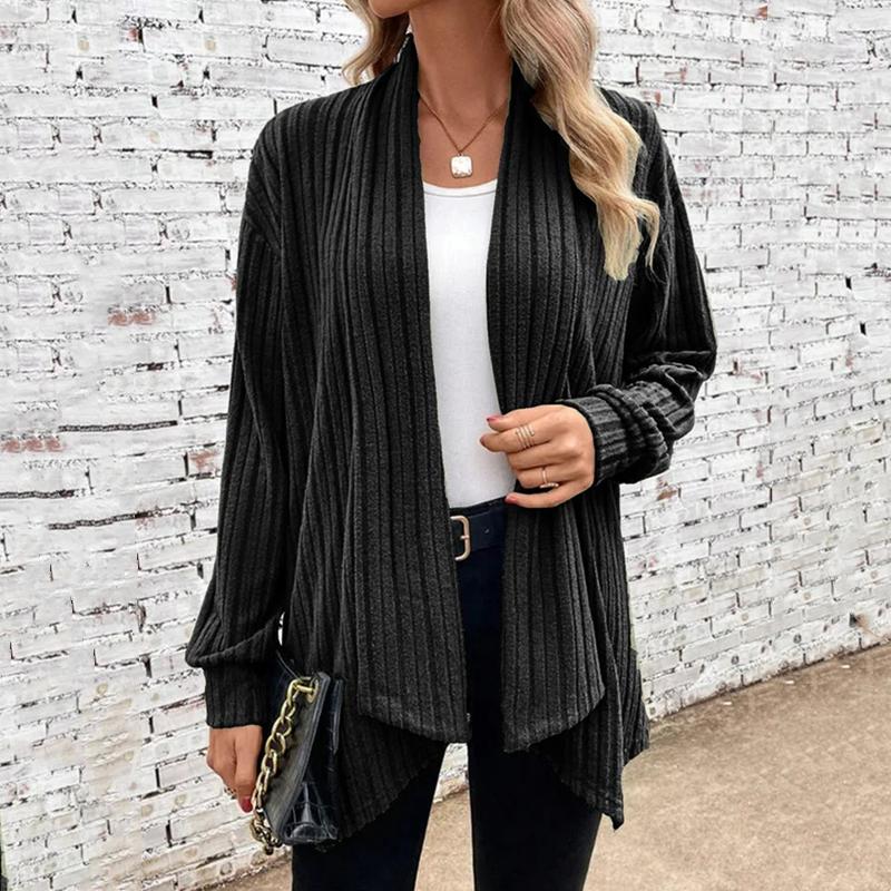 

Женская мода, повседневный однотонный принт, осенне-зимний кардиган с длинным рукавом, пальто M чёрный