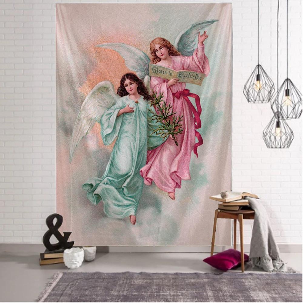 Blanket Art Hanging At Home Living Room Bedroom  Decor Vintage Mural Plaster Angels and Demons Wall Tapestry