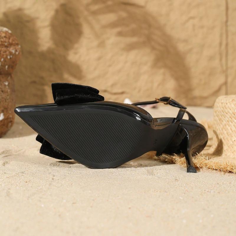 Fashion Sexy Pointed Toe Bow Brand High Heels Women Fashion Ankle Buckle Black Designer Shoe Elegant Shallow Thin Heel Dinner Dress Shoe