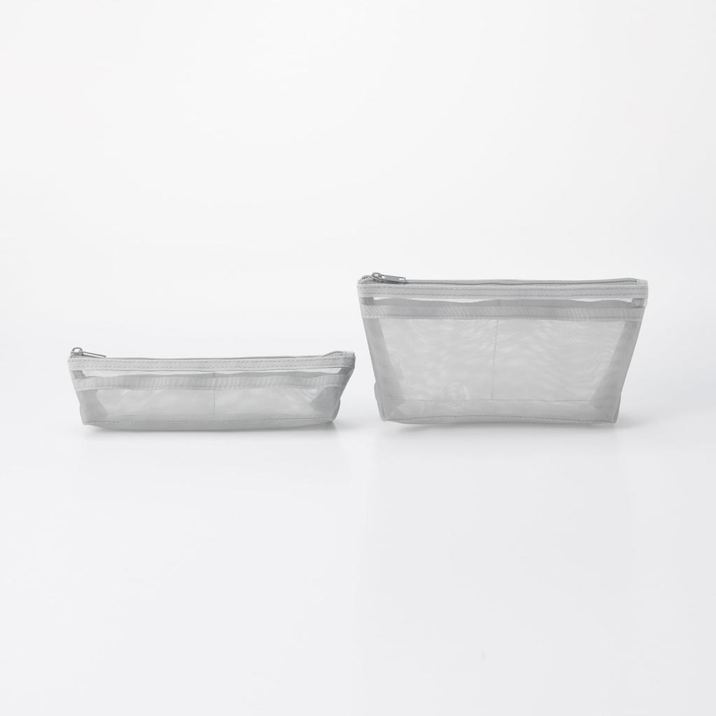 MUJI Nylonmesh Pennfodral med 17 cm Bredd x 10 cm Höjd x 5 cm NDE05A1S Kil, Grå, Ca. Djup,