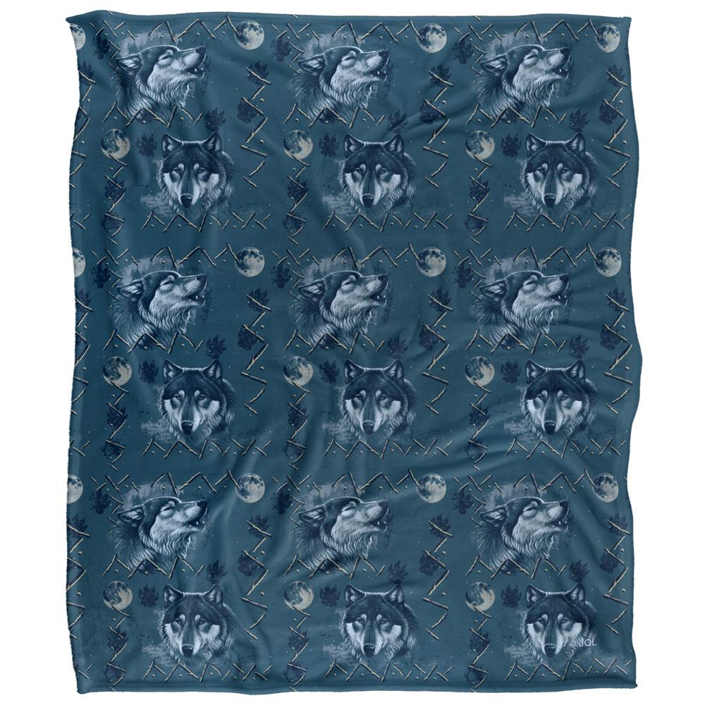 JQ Licensing Silky Wolf Howl Moon Pattern Supersoft Blanket