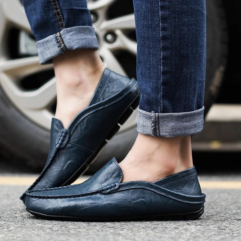 Leather Loafers Shoes for Men Casual Moccasins Breathable Sneakers Men Italian Driving Shoes Comfort Flats Plus Size 46 Sapato
