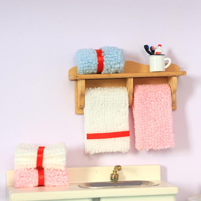 1 Set 1/12 Mini Wooden Towel Rack Cosmetics Shelf Dollhouse Bathroom Furniture Model Scene Decor Doll Accessories