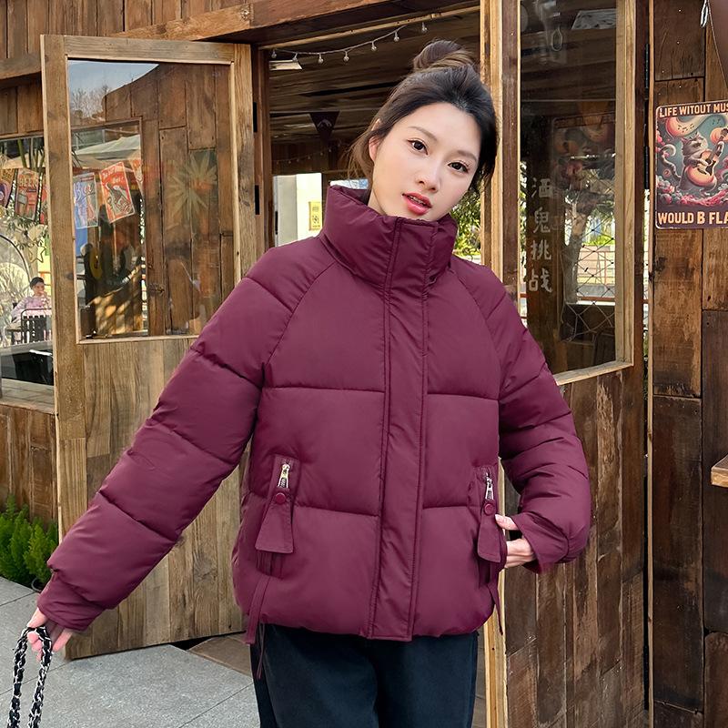 

[] Пуховая хлопковая одежда для защиты от холода женская новая маленькая короткая куртка простая модная со стойкой XXL красный