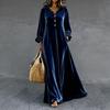 Viento otoño e invierno nueva ropa de mujer mangas de hoja de loto terciopelo suelta temperamento vestido largo con cuello en V falda de gran vuelo