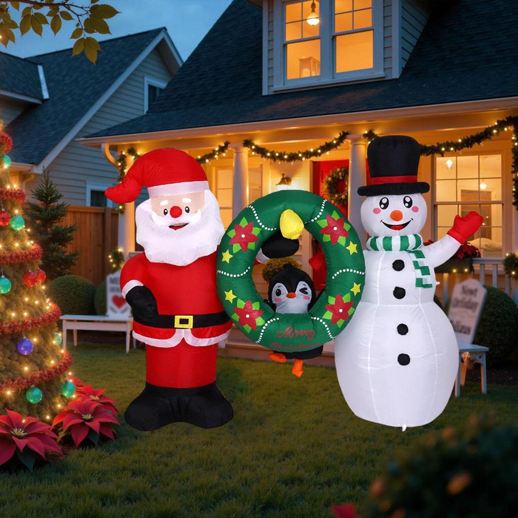 Large Inflatable Santa Christmas Decorations Outdoor LED Snowman Penguin Polyester Ornament for Winter Yard Party